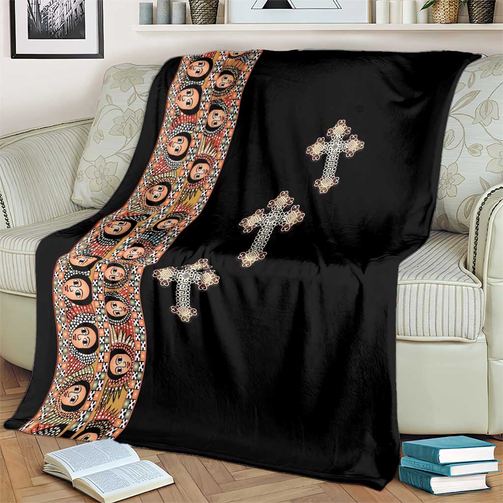 Ethiopia Angels Tilet Blanket Ethiopian Cross Black Color