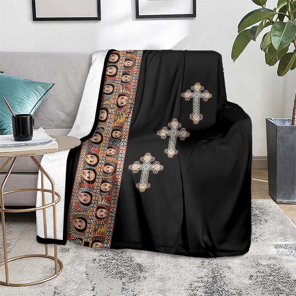Ethiopia Angels Tilet Blanket Ethiopian Cross Black Color