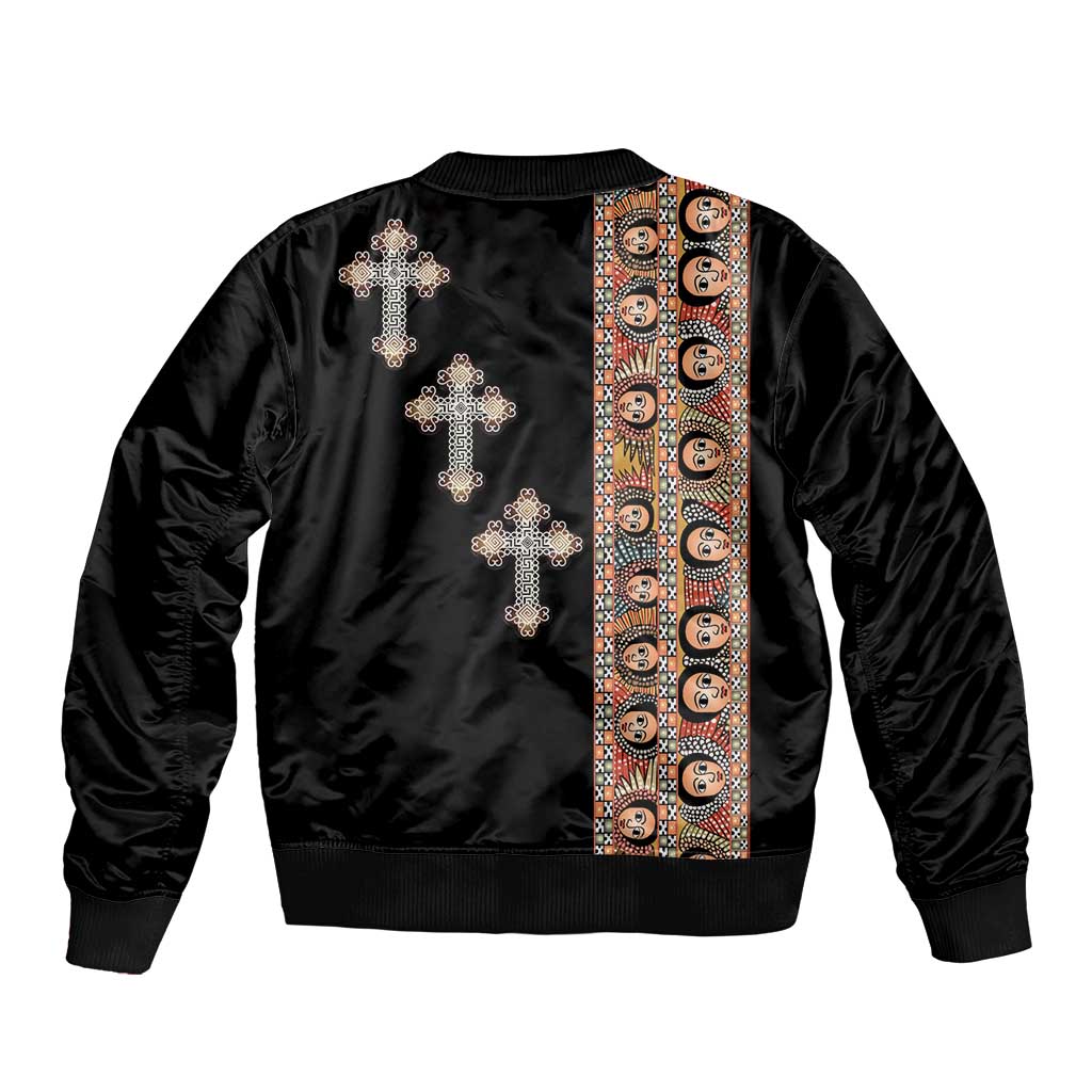 Ethiopia Angels Tilet Bomber Jacket Ethiopian Cross Black Color