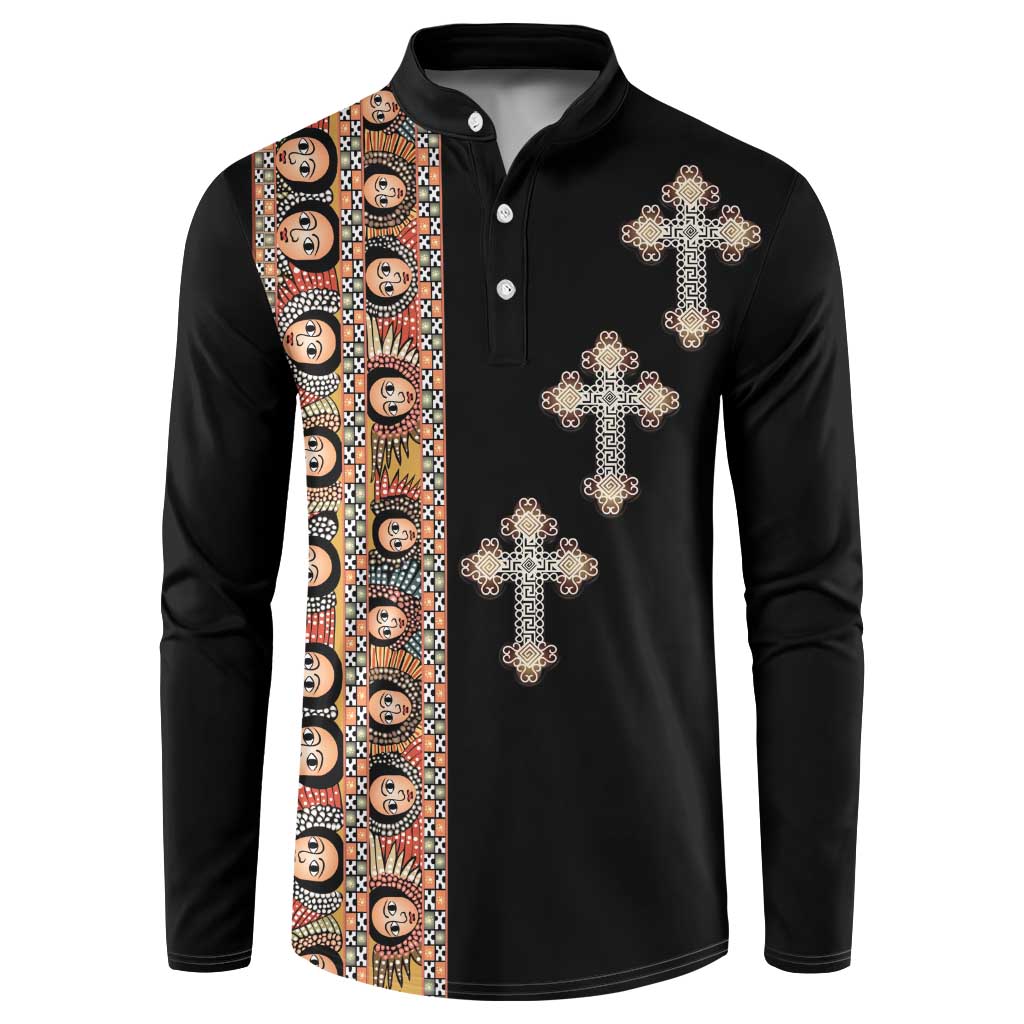 Ethiopia Angels Tilet Button Sweatshirt Ethiopian Cross Black Color