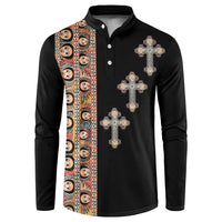 Ethiopia Angels Tilet Button Sweatshirt Ethiopian Cross Black Color