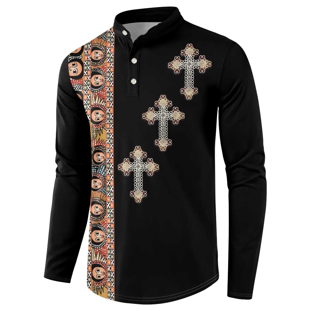 Ethiopia Angels Tilet Button Sweatshirt Ethiopian Cross Black Color