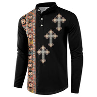 Ethiopia Angels Tilet Button Sweatshirt Ethiopian Cross Black Color