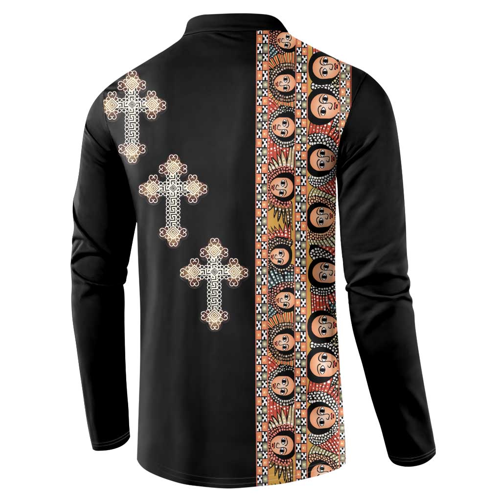 Ethiopia Angels Tilet Button Sweatshirt Ethiopian Cross Black Color