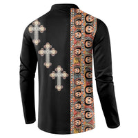 Ethiopia Angels Tilet Button Sweatshirt Ethiopian Cross Black Color