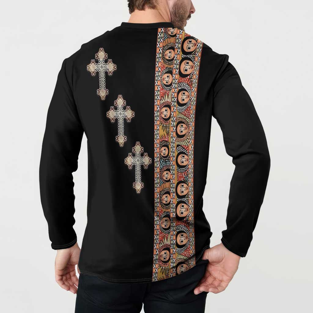 Ethiopia Angels Tilet Button Sweatshirt Ethiopian Cross Black Color