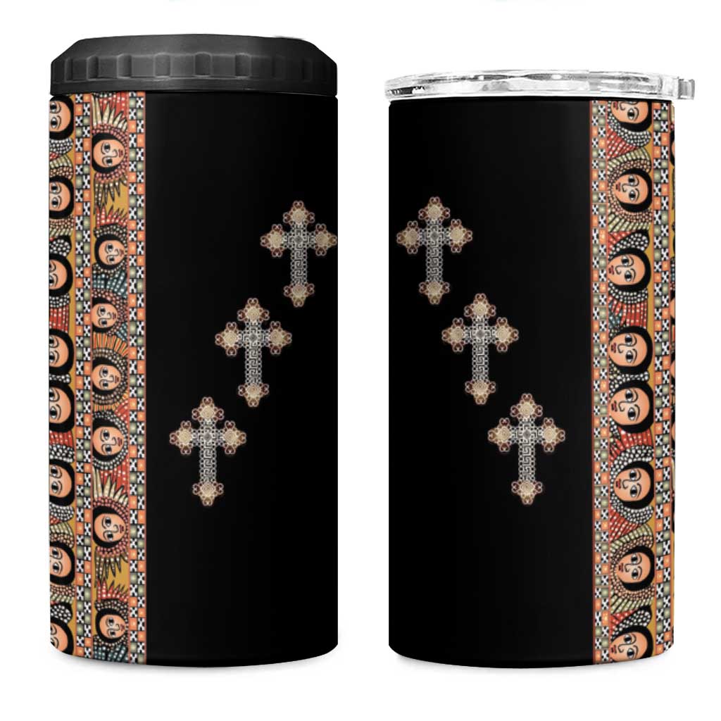Ethiopia Angels Tilet 4 in 1 Can Cooler Tumbler Ethiopian Cross Black Color