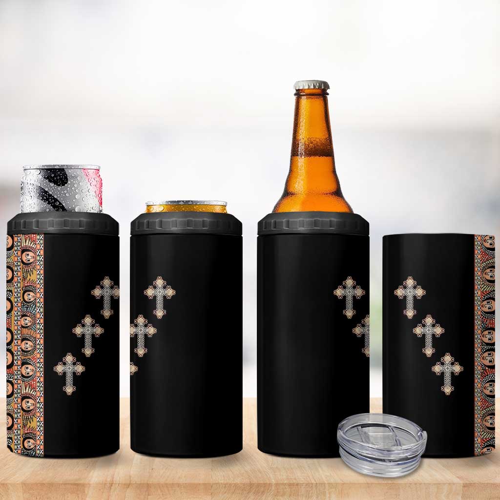 Ethiopia Angels Tilet 4 in 1 Can Cooler Tumbler Ethiopian Cross Black Color