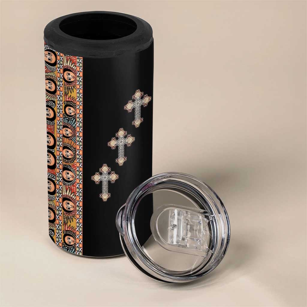 Ethiopia Angels Tilet 4 in 1 Can Cooler Tumbler Ethiopian Cross Black Color