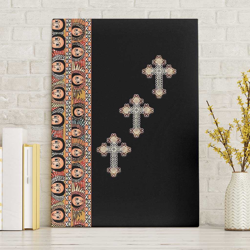 Ethiopia Angels Tilet Canvas Wall Art Ethiopian Cross Black Color