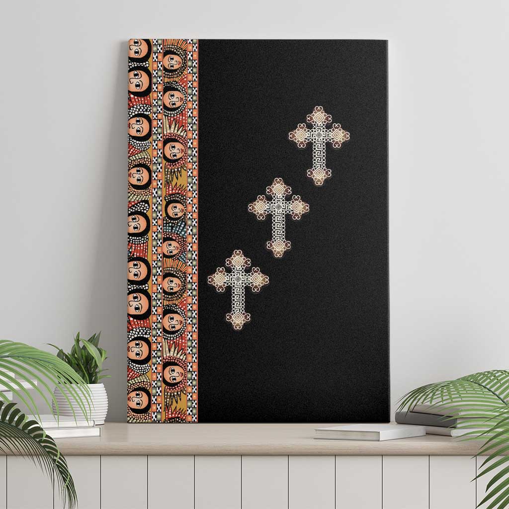 Ethiopia Angels Tilet Canvas Wall Art Ethiopian Cross Black Color