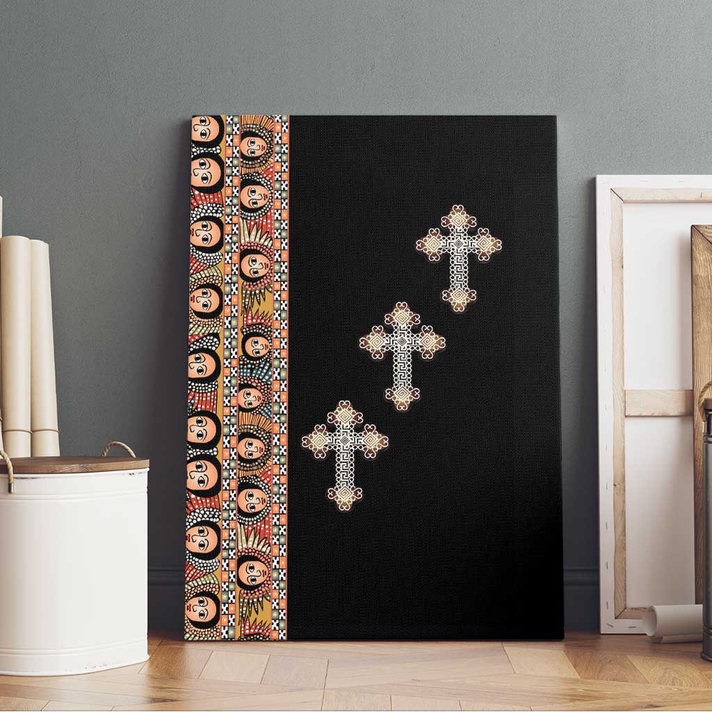 Ethiopia Angels Tilet Canvas Wall Art Ethiopian Cross Black Color