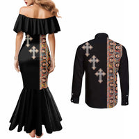 Ethiopia Angels Tilet Couples Matching Mermaid Dress and Long Sleeve Button Shirt Ethiopian Cross Black Color