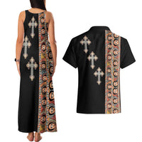 Ethiopia Angels Tilet Couples Matching Tank Maxi Dress and Hawaiian Shirt Ethiopian Cross Black Color