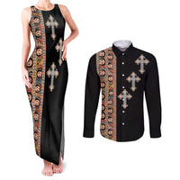 Ethiopia Angels Tilet Couples Matching Tank Maxi Dress and Long Sleeve Button Shirt Ethiopian Cross Black Color