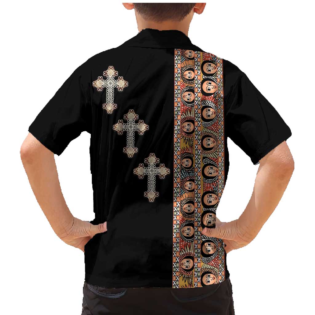 Ethiopia Angels Tilet Family Matching Mermaid Dress and Hawaiian Shirt Ethiopian Cross Black Color