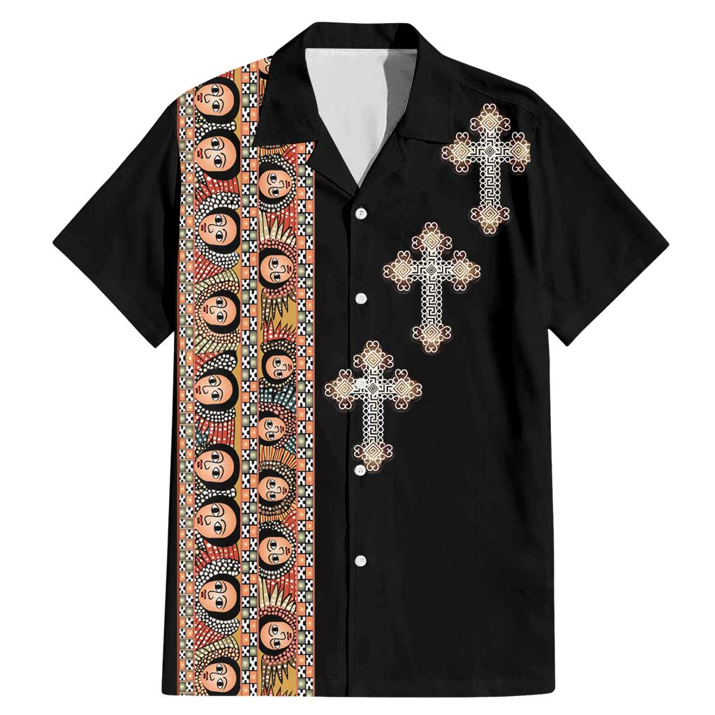 Ethiopia Angels Tilet Family Matching Mermaid Dress and Hawaiian Shirt Ethiopian Cross Black Color