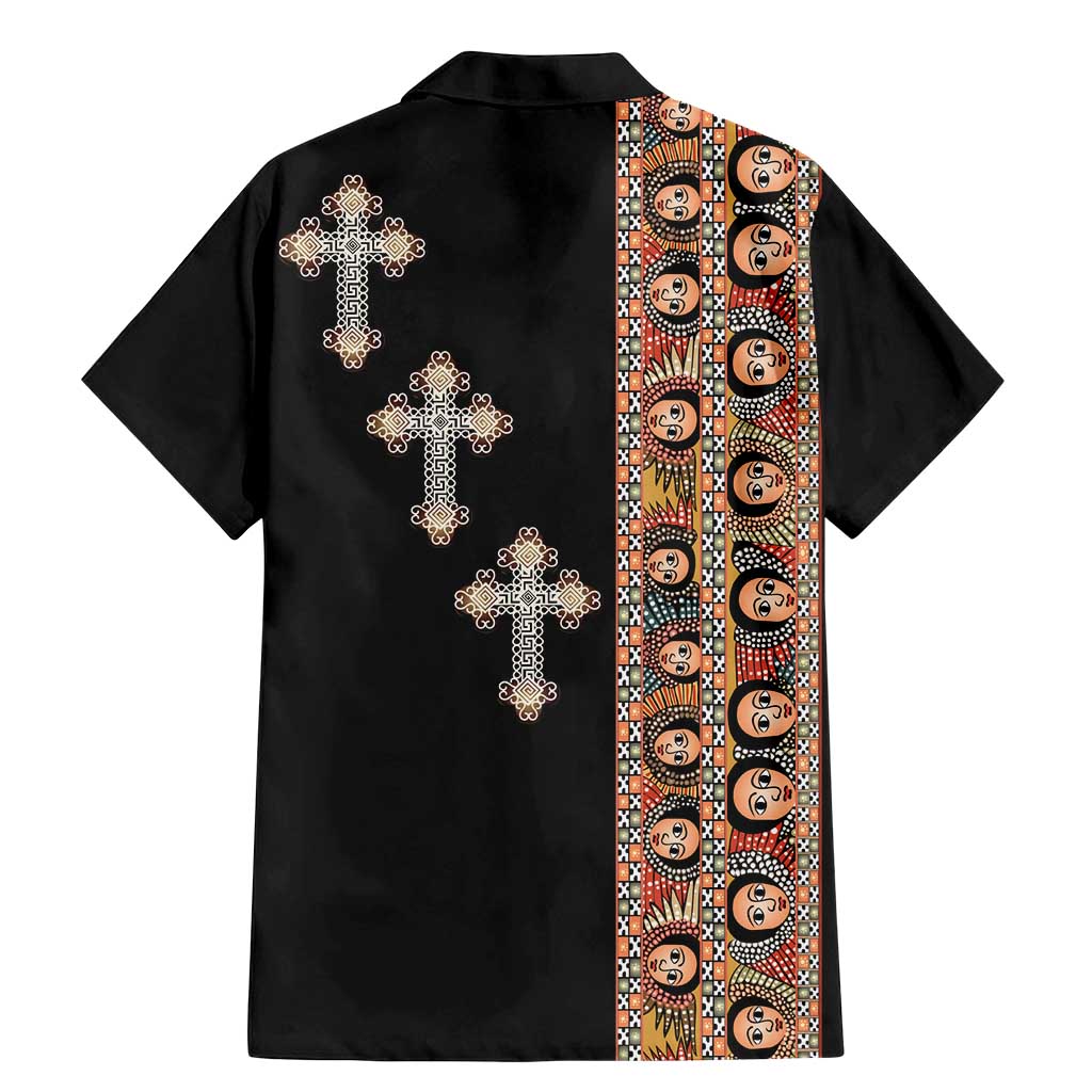 Ethiopia Angels Tilet Family Matching Mermaid Dress and Hawaiian Shirt Ethiopian Cross Black Color