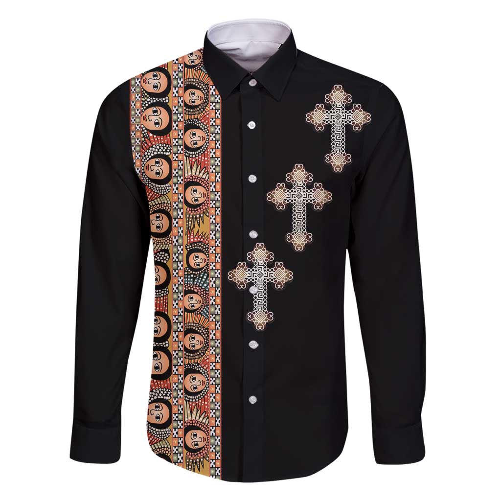 Ethiopia Angels Tilet Family Matching Mermaid Dress and Hawaiian Shirt Ethiopian Cross Black Color