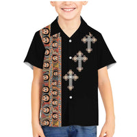 Ethiopia Angels Tilet Family Matching Mermaid Dress and Hawaiian Shirt Ethiopian Cross Black Color
