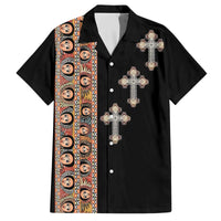 Ethiopia Angels Tilet Family Matching Off The Shoulder Long Sleeve Dress and Hawaiian Shirt Ethiopian Cross Black Color