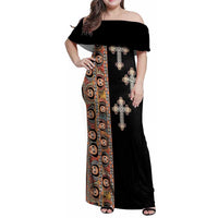 Ethiopia Angels Tilet Family Matching Off Shoulder Maxi Dress and Hawaiian Shirt Ethiopian Cross Black Color