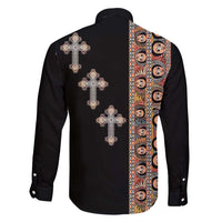 Ethiopia Angels Tilet Family Matching Puletasi and Hawaiian Shirt Ethiopian Cross Black Color