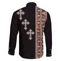 Ethiopia Angels Tilet Family Matching Short Sleeve Bodycon Dress and Hawaiian Shirt Ethiopian Cross Black Color