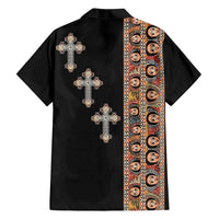 Ethiopia Angels Tilet Family Matching Summer Maxi Dress and Hawaiian Shirt Ethiopian Cross Black Color