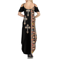 Ethiopia Angels Tilet Family Matching Summer Maxi Dress and Hawaiian Shirt Ethiopian Cross Black Color