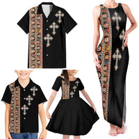 Ethiopia Angels Tilet Family Matching Tank Maxi Dress and Hawaiian Shirt Ethiopian Cross Black Color