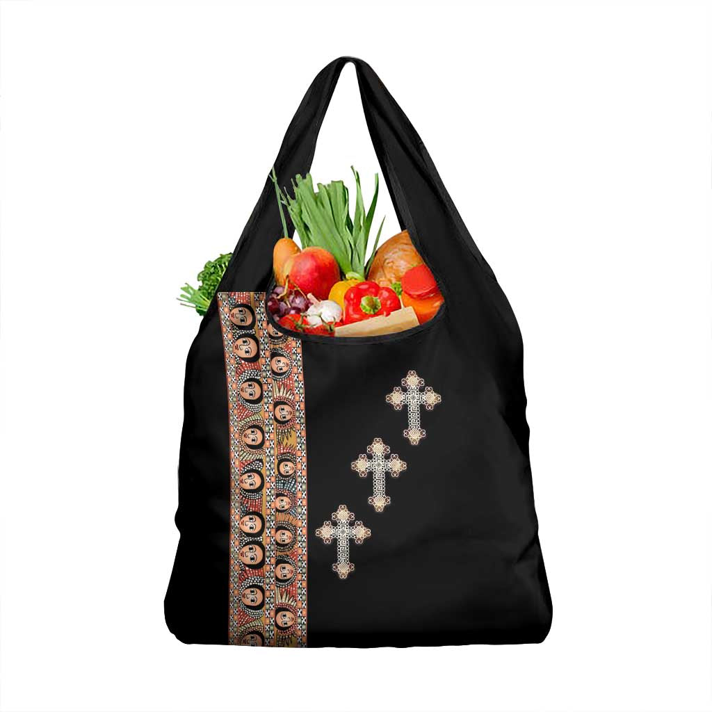 Ethiopia Angels Tilet Grocery Bag Ethiopian Cross Black Color