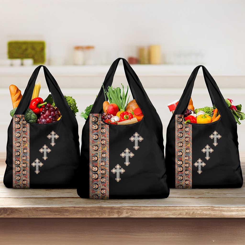 Ethiopia Angels Tilet Grocery Bag Ethiopian Cross Black Color
