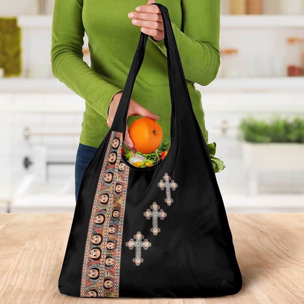 Ethiopia Angels Tilet Grocery Bag Ethiopian Cross Black Color