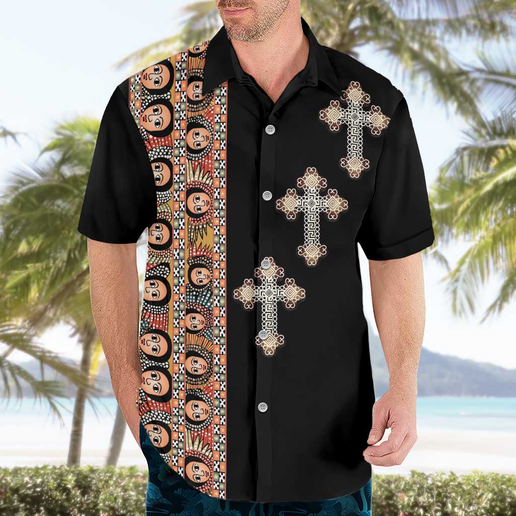 Ethiopia Angels Tilet Hawaiian Shirt Ethiopian Cross Black Color