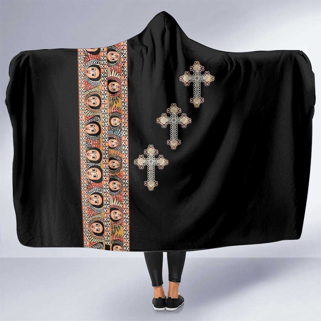 Ethiopia Angels Tilet Hooded Blanket Ethiopian Cross Black Color