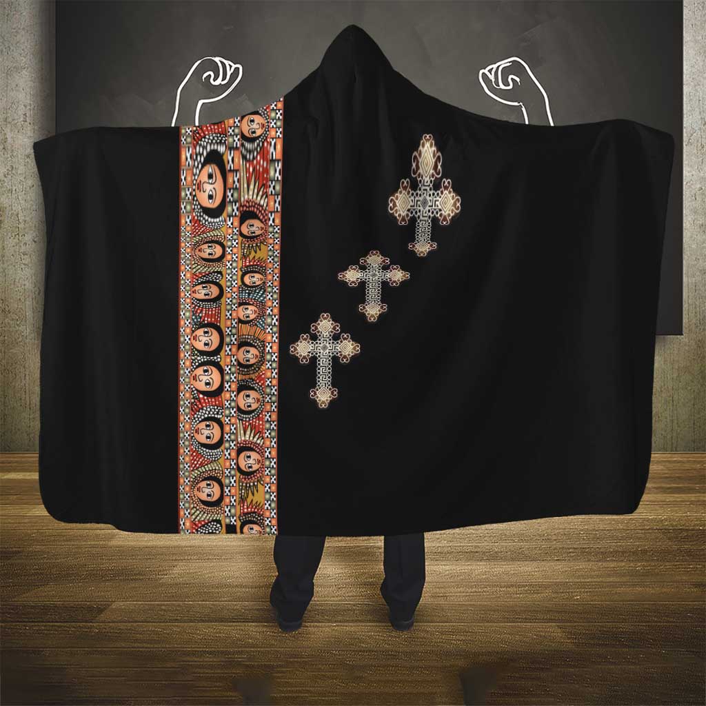 Ethiopia Angels Tilet Hooded Blanket Ethiopian Cross Black Color