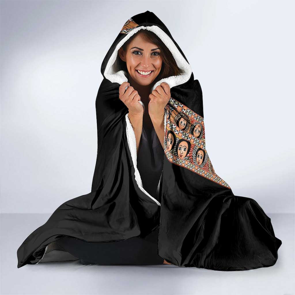 Ethiopia Angels Tilet Hooded Blanket Ethiopian Cross Black Color