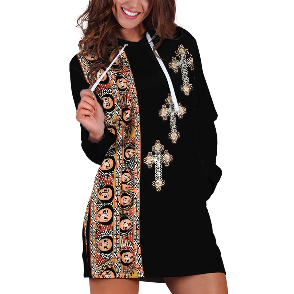Ethiopia Angels Tilet Hoodie Dress Ethiopian Cross Black Color