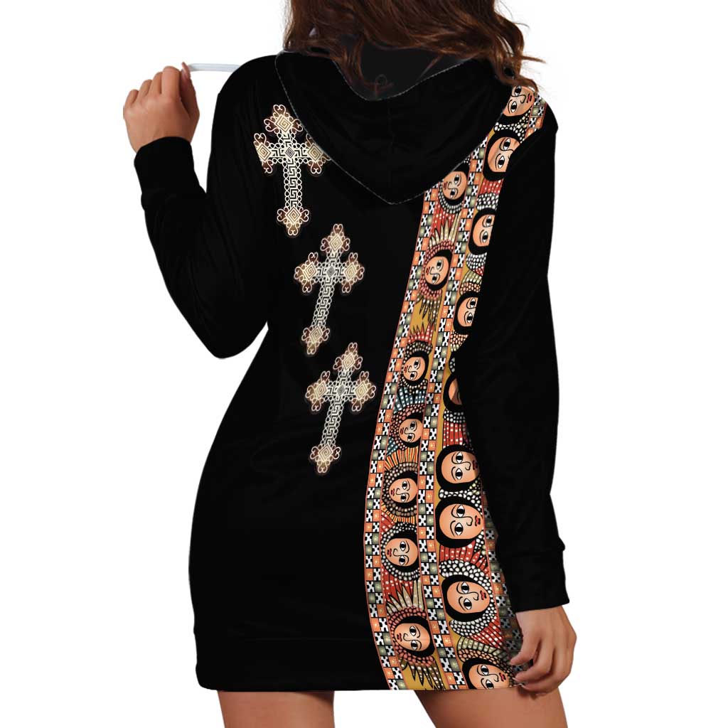 Ethiopia Angels Tilet Hoodie Dress Ethiopian Cross Black Color