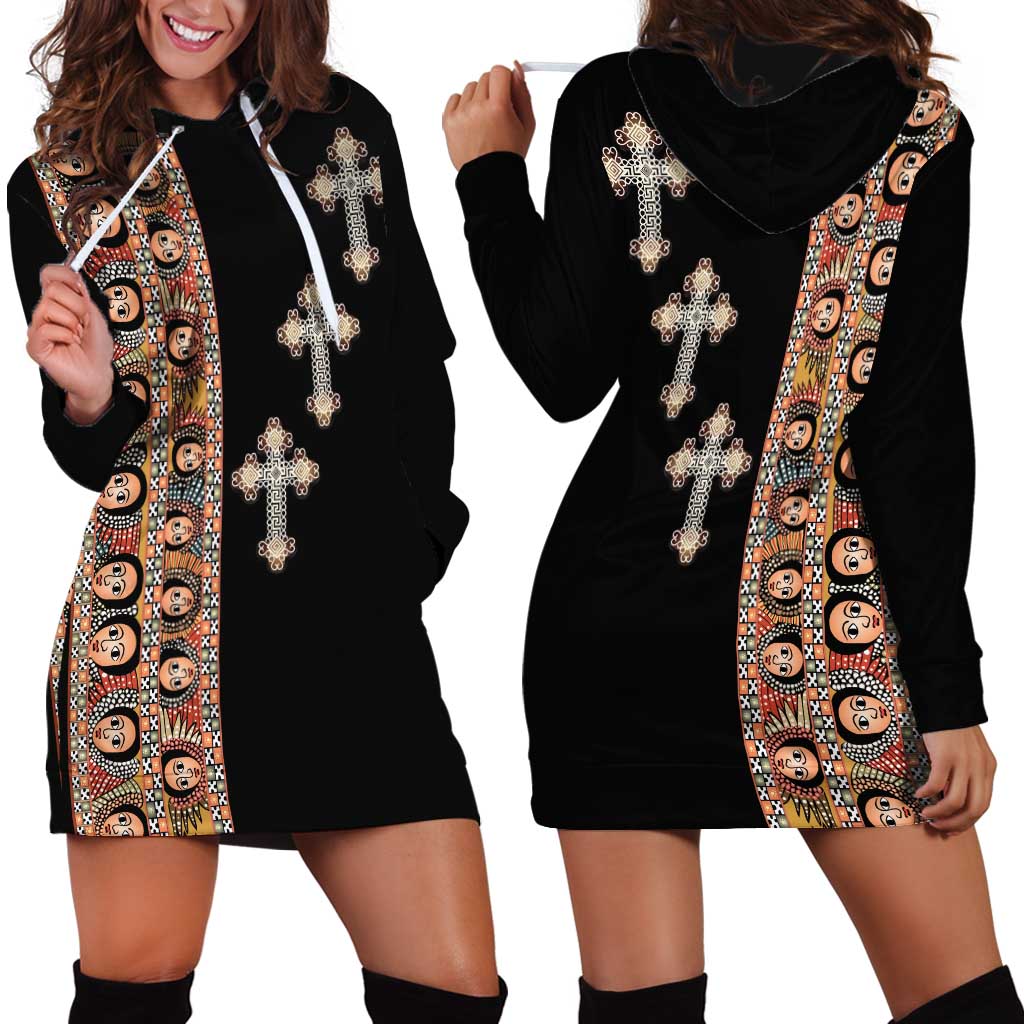 Ethiopia Angels Tilet Hoodie Dress Ethiopian Cross Black Color
