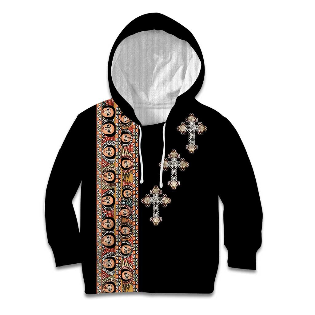 Ethiopia Angels Tilet Kid Hoodie Ethiopian Cross Black Color
