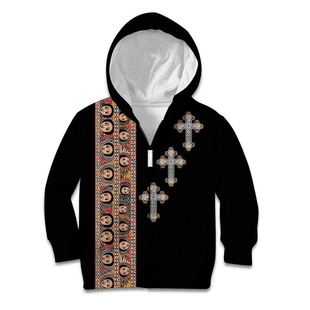 Ethiopia Angels Tilet Kid Hoodie Ethiopian Cross Black Color