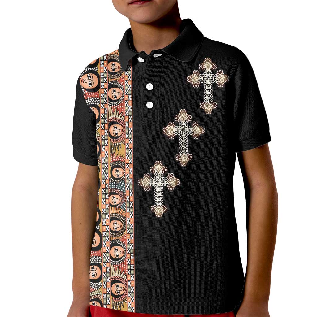 Ethiopia Angels Tilet Kid Polo Shirt Ethiopian Cross Black Color