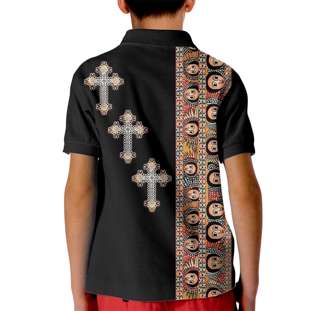 Ethiopia Angels Tilet Kid Polo Shirt Ethiopian Cross Black Color