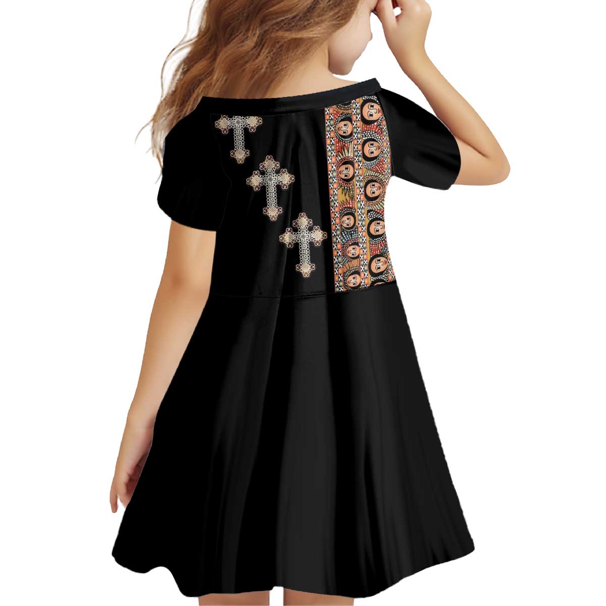Ethiopia Angels Tilet Kid Short Sleeve Dress Ethiopian Cross Black Color