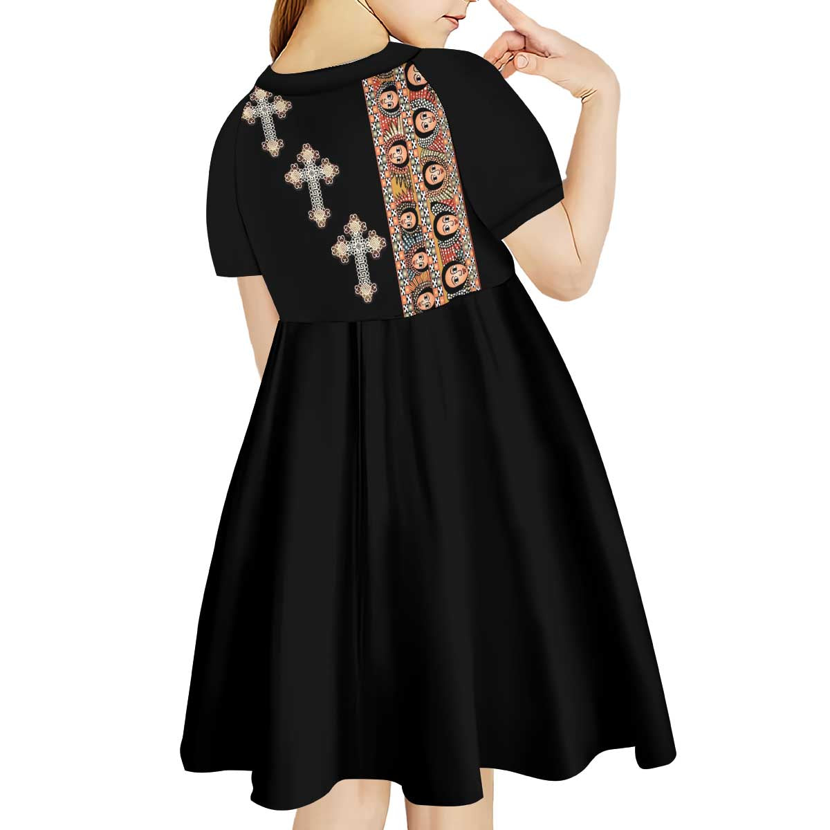 Ethiopia Angels Tilet Kid Short Sleeve Dress Ethiopian Cross Black Color