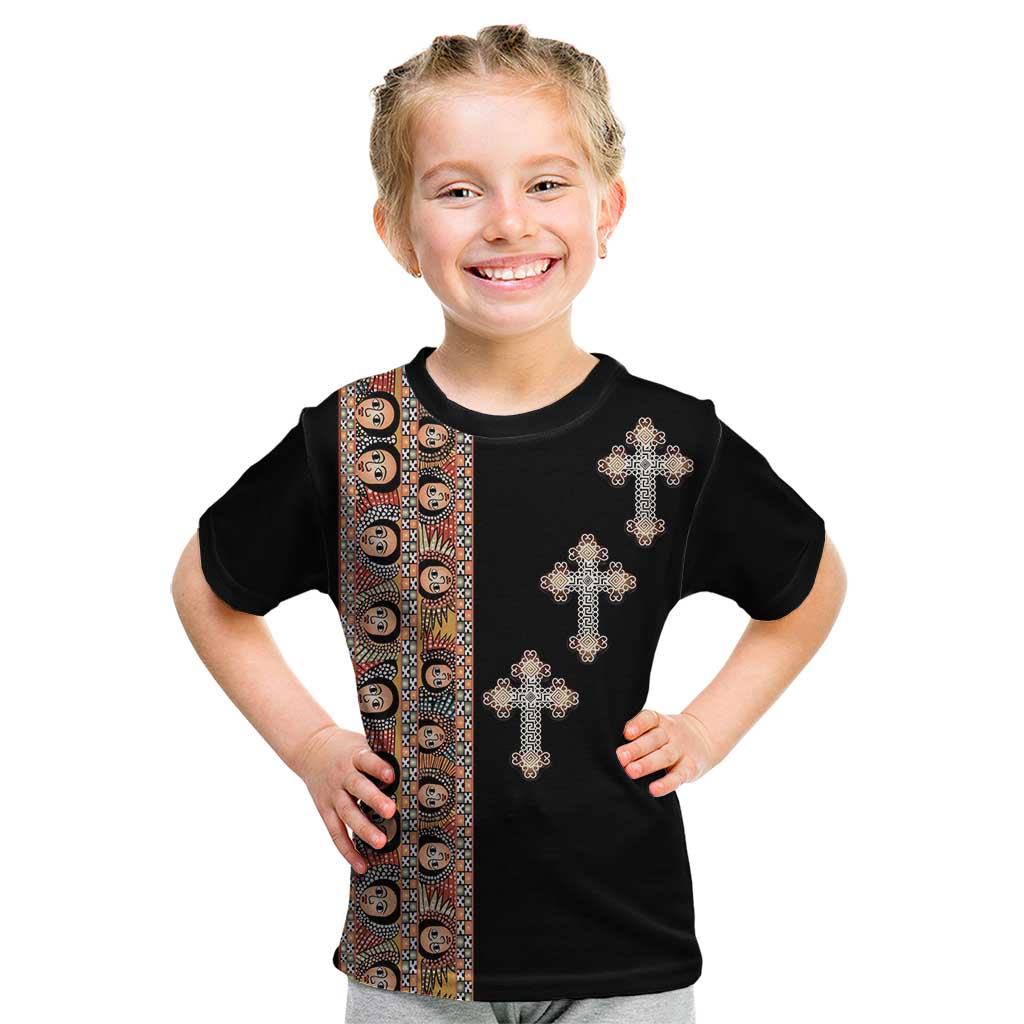 Ethiopia Angels Tilet Kid T Shirt Ethiopian Cross Black Color