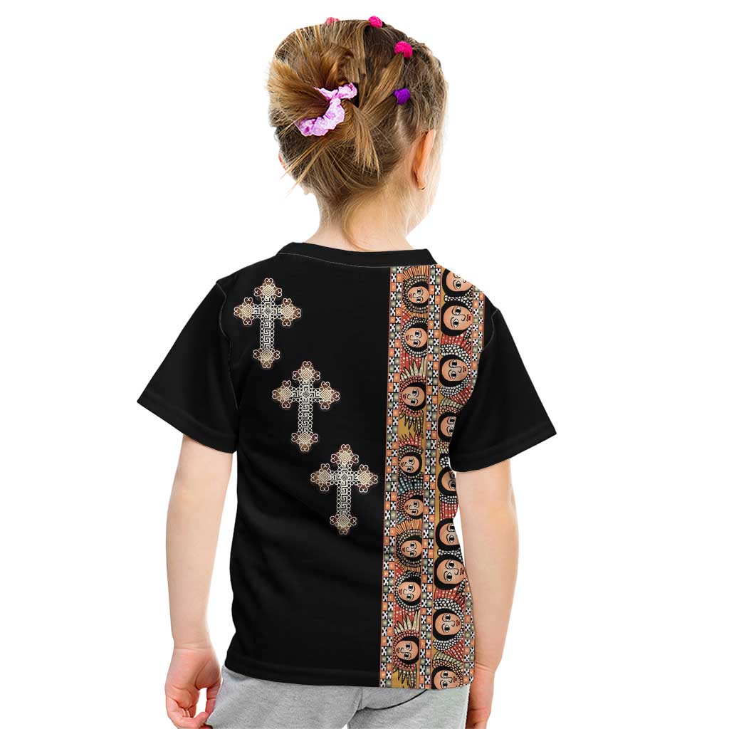 Ethiopia Angels Tilet Kid T Shirt Ethiopian Cross Black Color