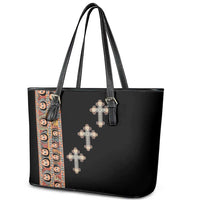Ethiopia Angels Tilet Leather Tote Bag Ethiopian Cross Black Color